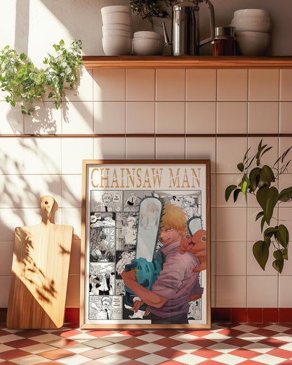 Denji & Pochita Poster Matte, Chainsaw Man - Unframed Vertical Print