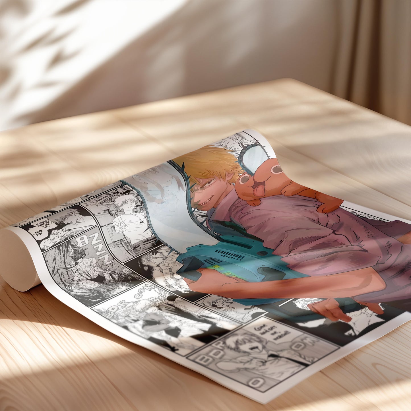 Denji & Pochita Poster Matte, Chainsaw Man - Unframed Vertical Print