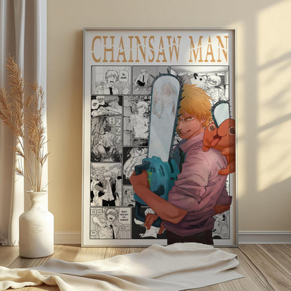 Denji & Pochita Poster Matte, Chainsaw Man - Unframed Vertical Print